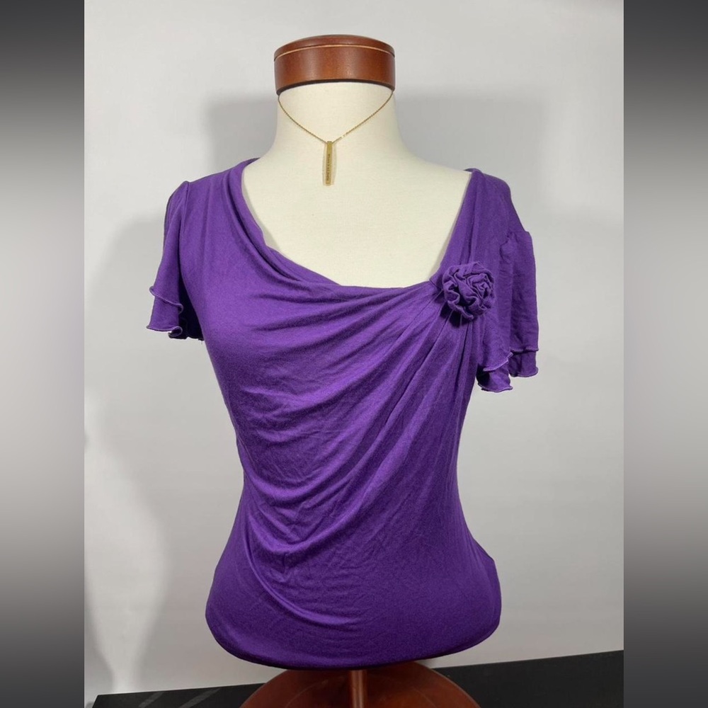 Y2K Elementz Purple Ruffle Top‎ with Flower Detail